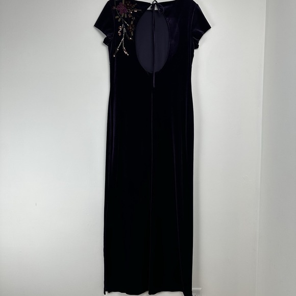 Carole Little Velvet Dress Size 4 Purple Beaded Sequin Whimsygoth Fairy‎  Floral - Picture 2 of 11